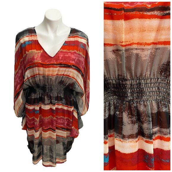 RB Collection NY Dress Womens Size 10 Orange Boho Festival Chiffon Summer Resort - Picture 1 of 13